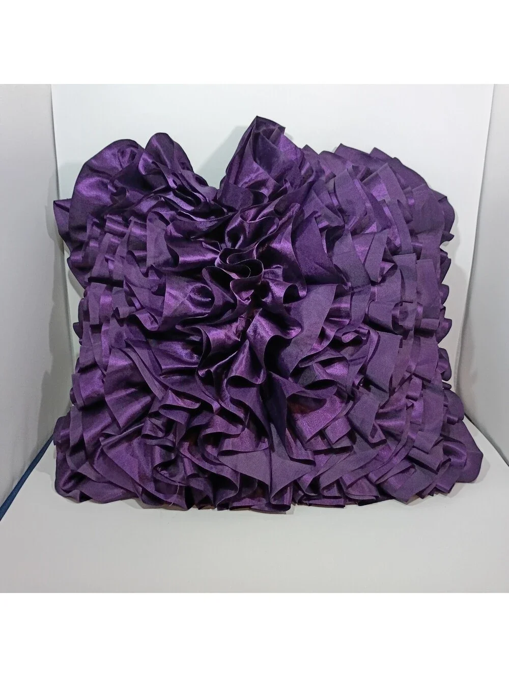 Pier 1 One Purple Satin Ruffle Throw Pillow  16x16 Jewel Tone Glam Floral